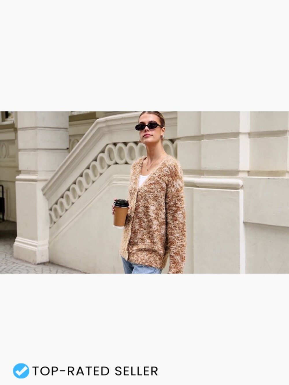 Striped V-Neck Cardigan Fuzzy Knit Oversized Chic Fall Winter Outerwear - Picture 7 of 7